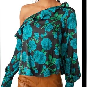 Free People “These Floral Nights” One Shoulder Satin Top
